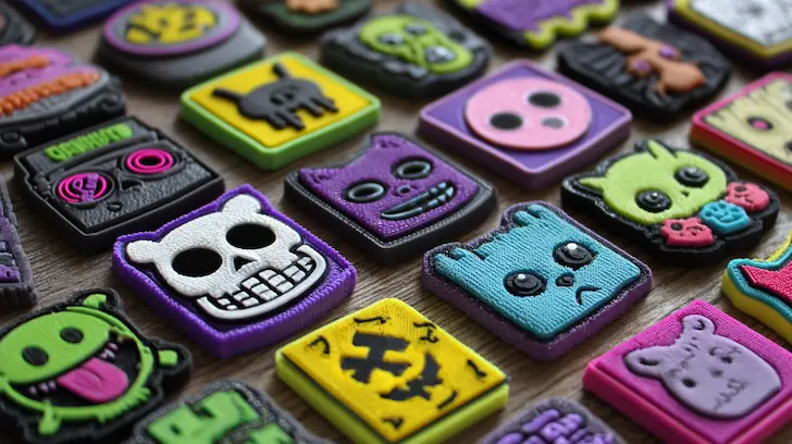 Visual showing 3D silicone patch applied to bag with detailed character logo