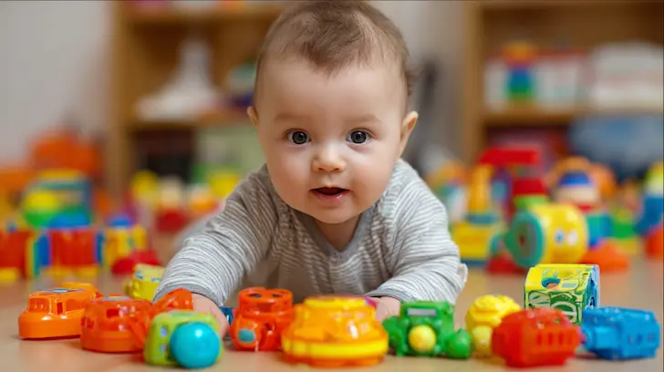 Illustration of infant-safe toys with no small parts and reinforced seams